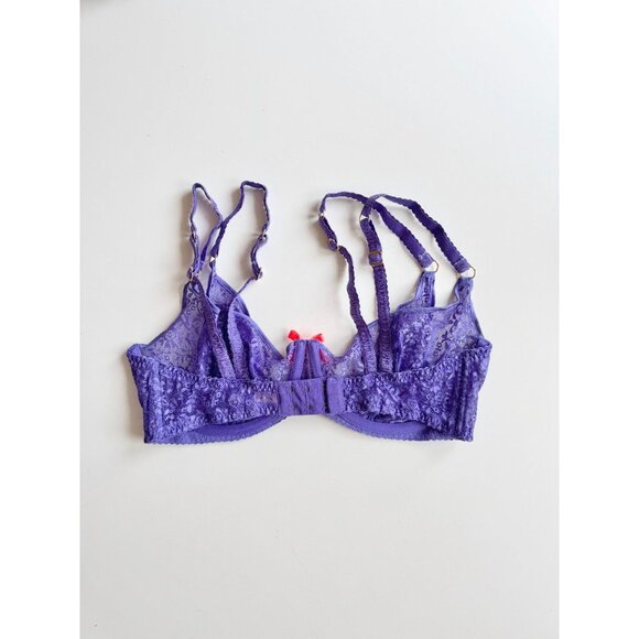AGENT PROVOCATEUR Rei Electric Purple Lace Coral Bow Balconette Bra, Size 36E - Picture 11 of 16